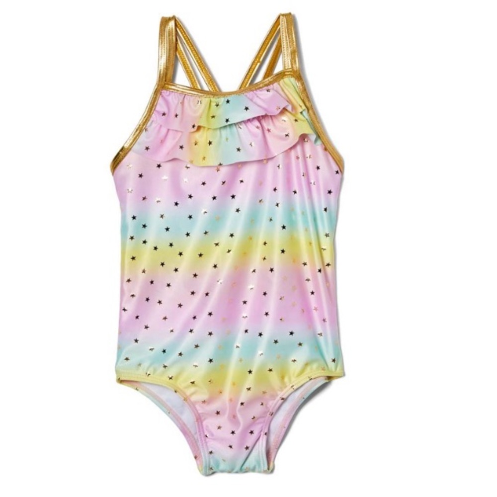 Pink & Yellow Ombré metallic Star ruffle One Piece